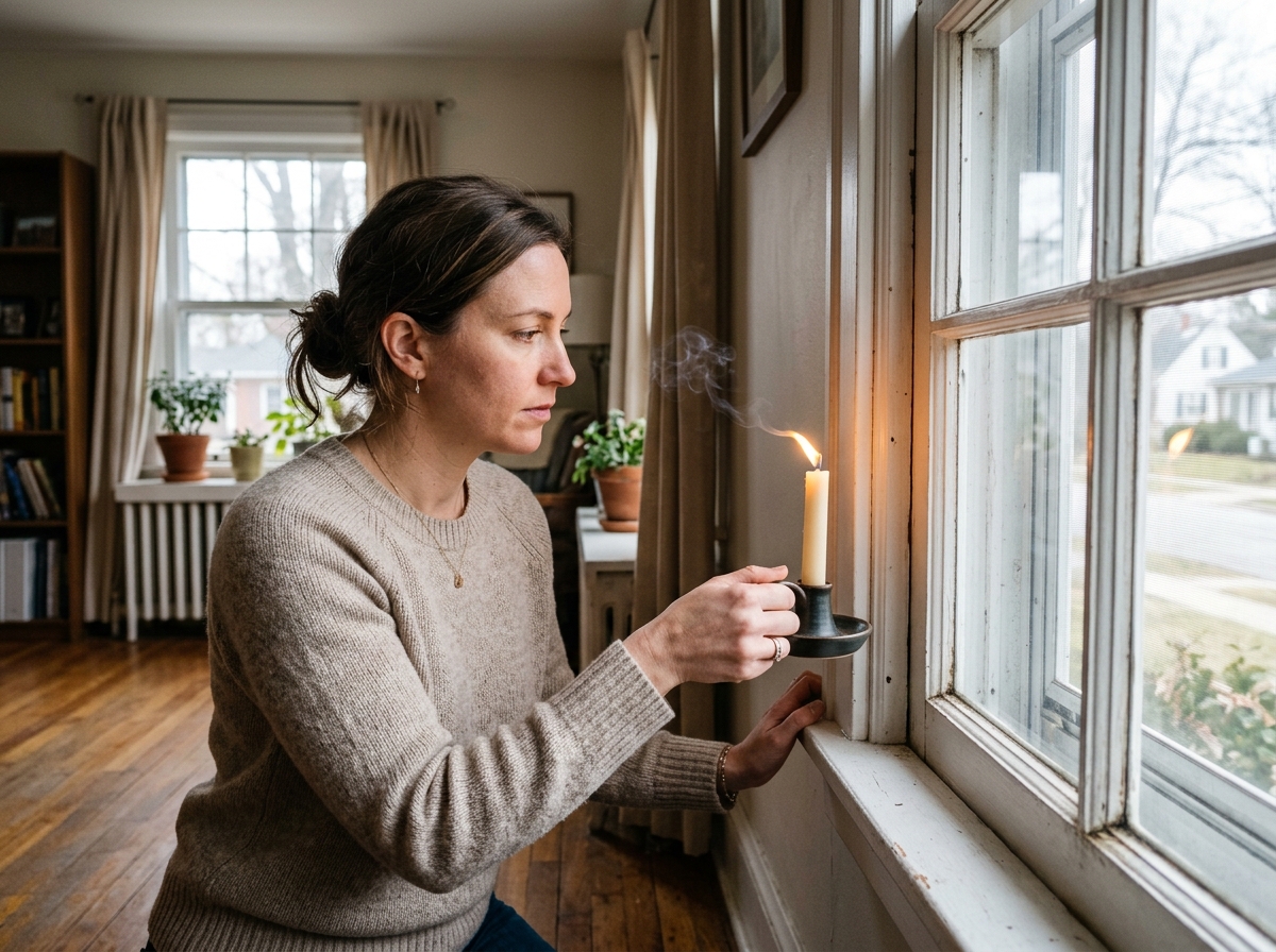 person performing a candle test near a window frame to detect drafts - draft proof windows person performing a candle test near a window frame to detect drafts - draft proof windows