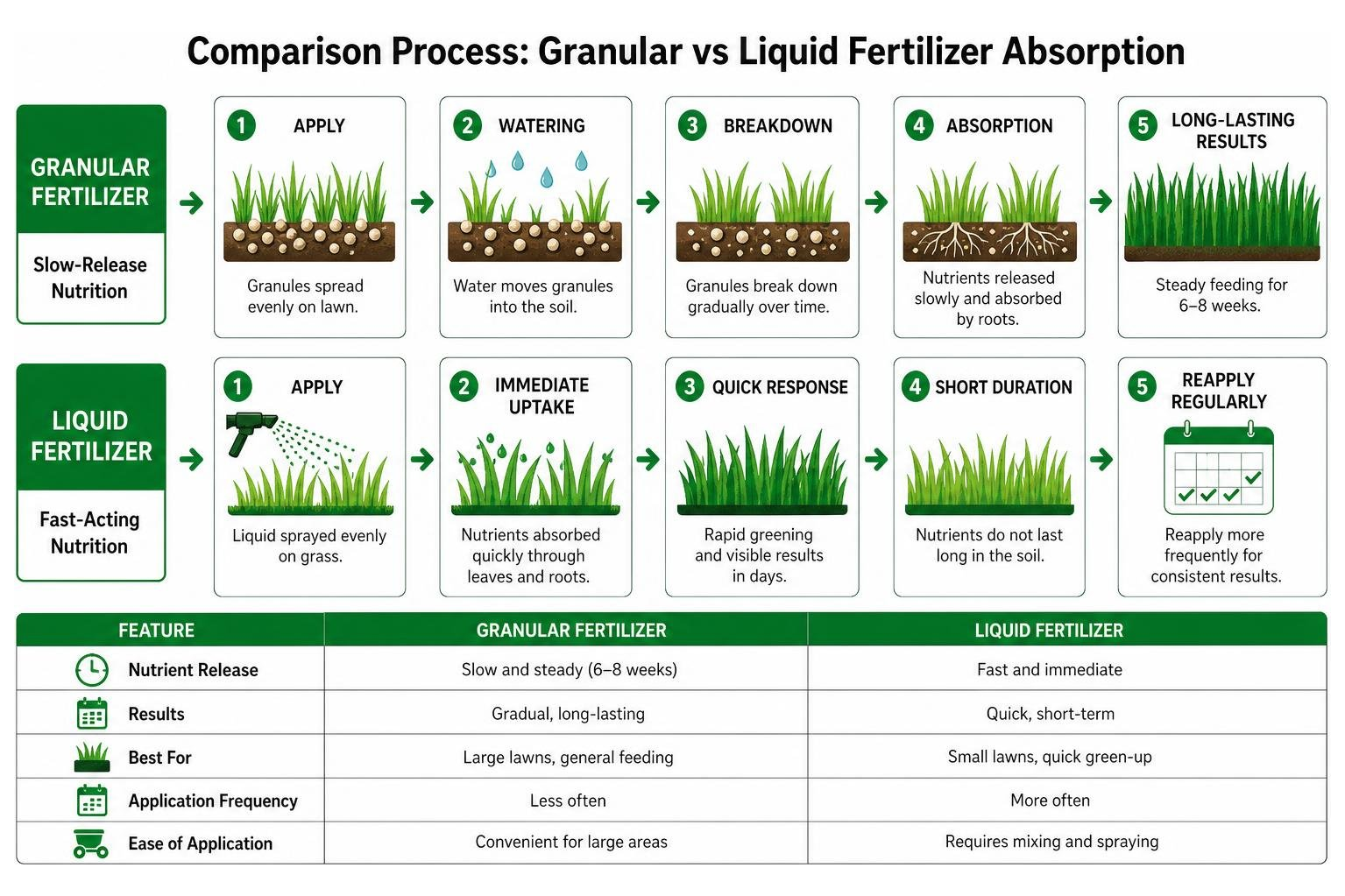 Comparison process of liquid versus granular fertilizer absorption Comparison process of liquid versus granular fertilizer absorption
