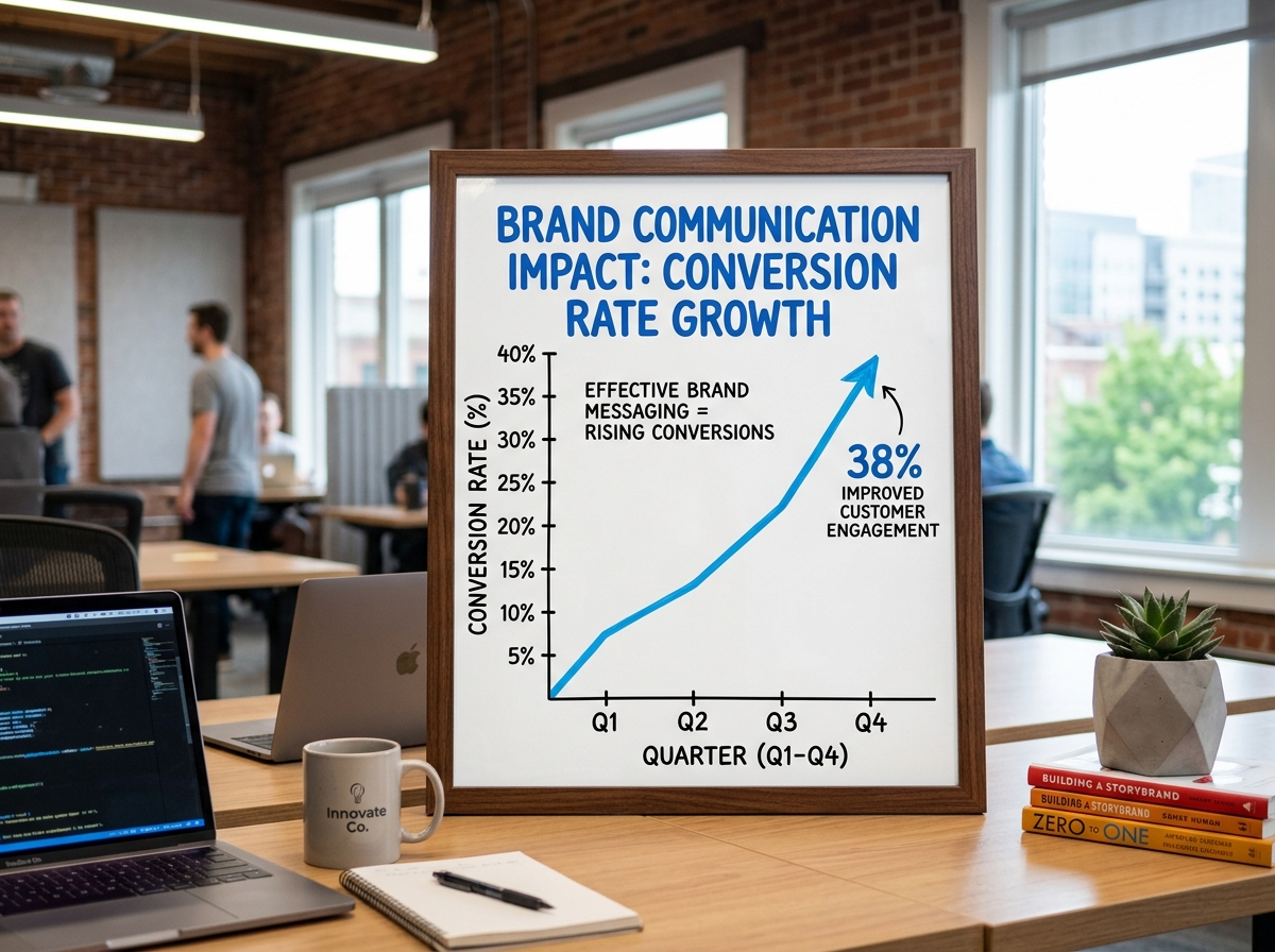 Growth chart showing the positive impact of clear brand communication on conversion rates - startup brand messaging