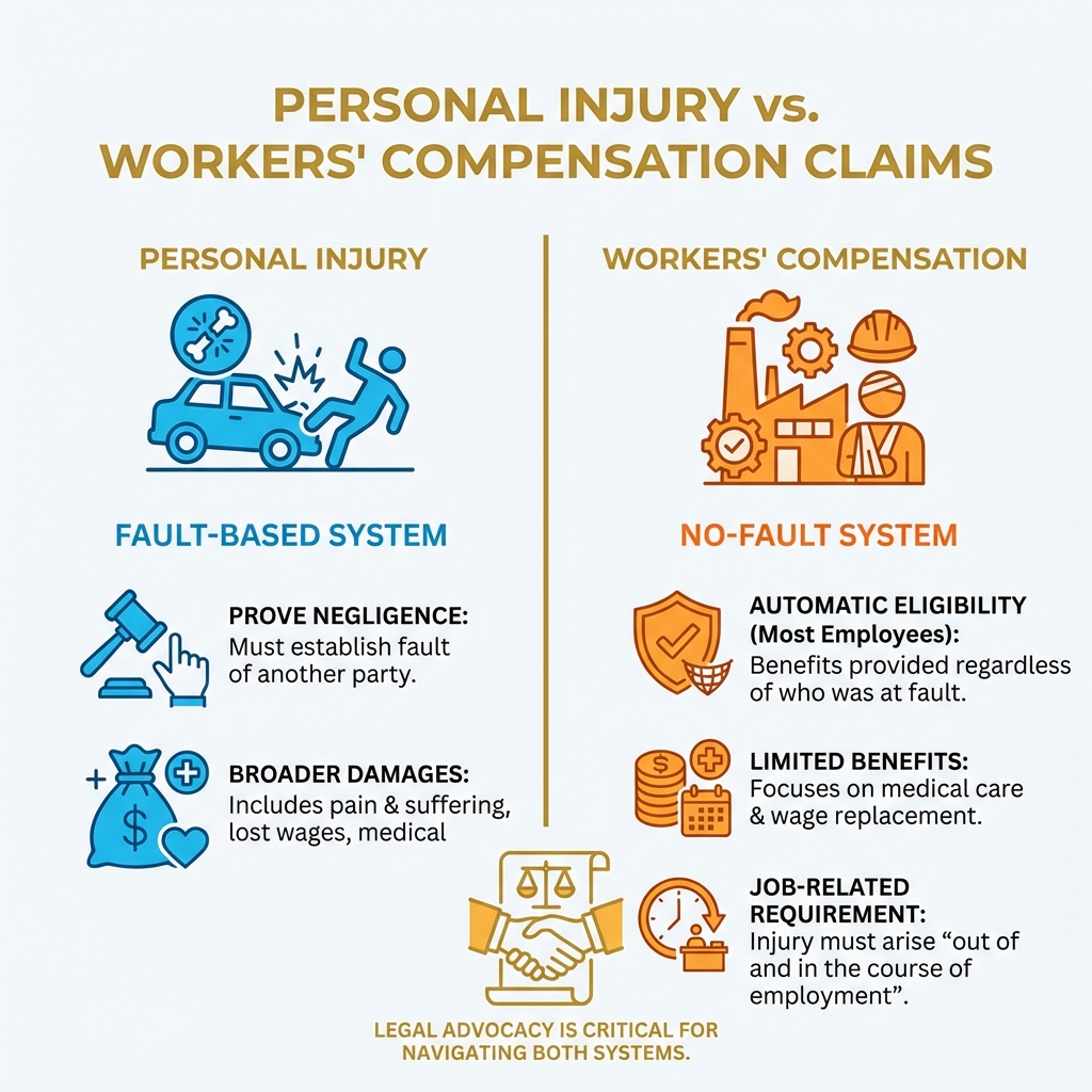 personal injury vs workers comp - workman's comp attorney infographic 