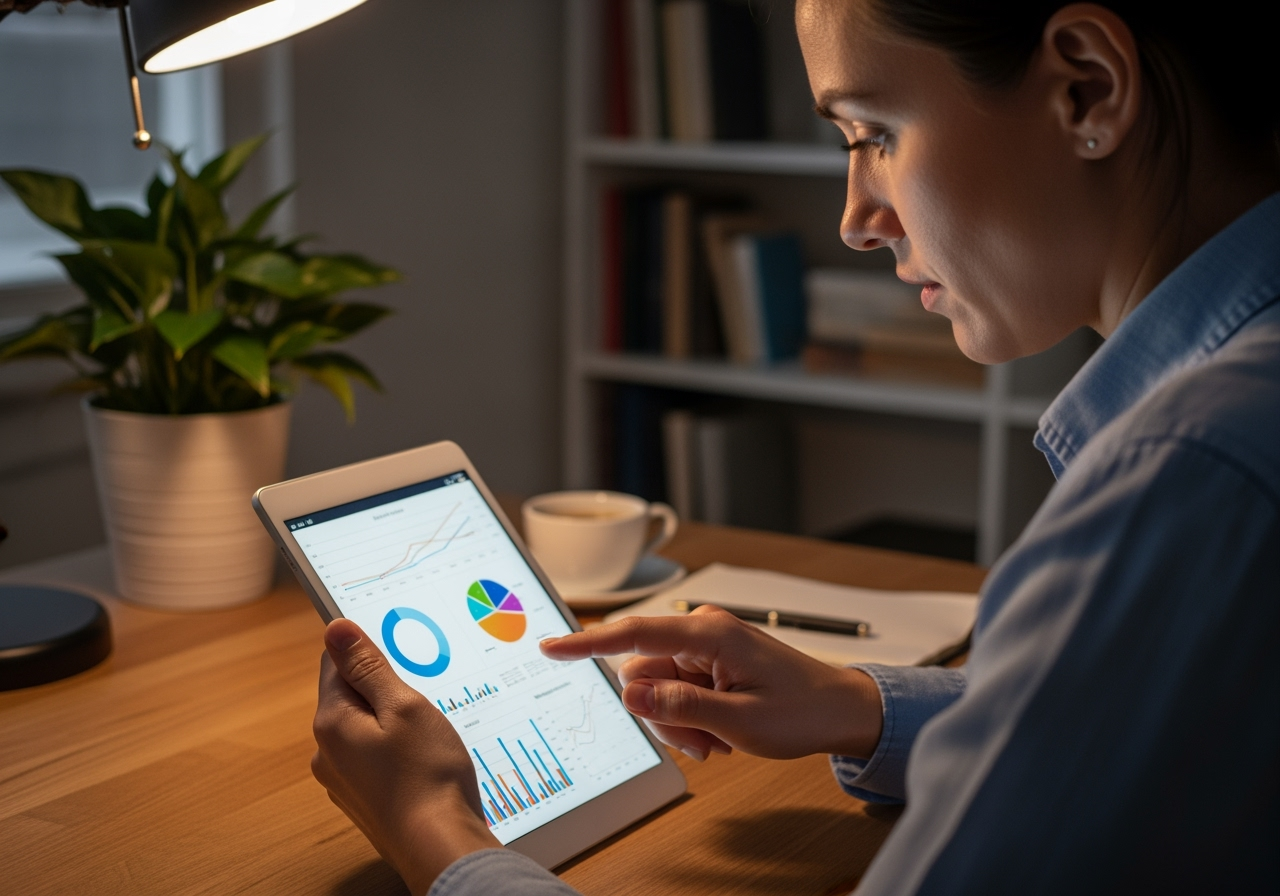 A small business owner reviewing marketing performance on a tablet - digital marketing agency