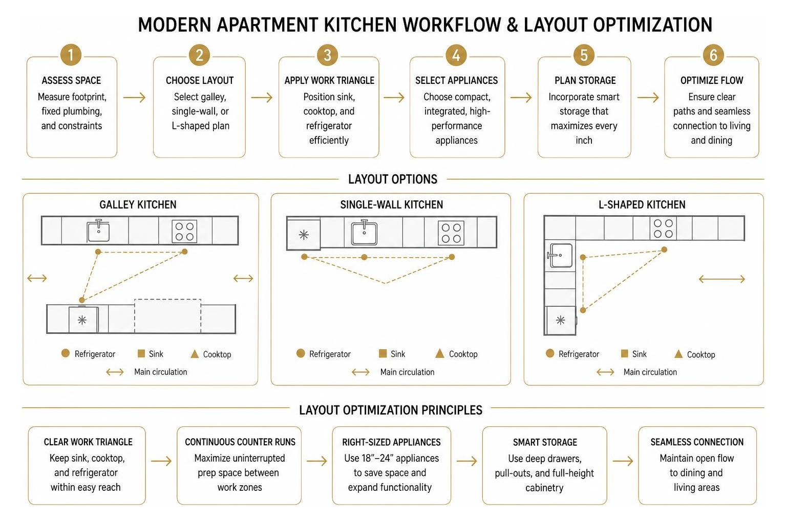 Flowchart of modern apartment kitchen workflow and layout optimization Flowchart of modern apartment kitchen workflow and layout optimization