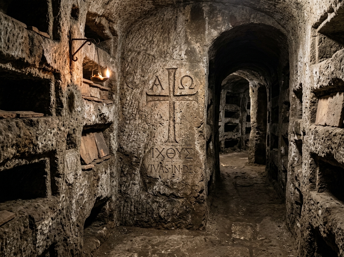 Ancient Christian catacombs showing early Alpha and Omega symbols - alpha omega tattoo meaning Ancient Christian catacombs showing early Alpha and Omega symbols - alpha omega tattoo meaning