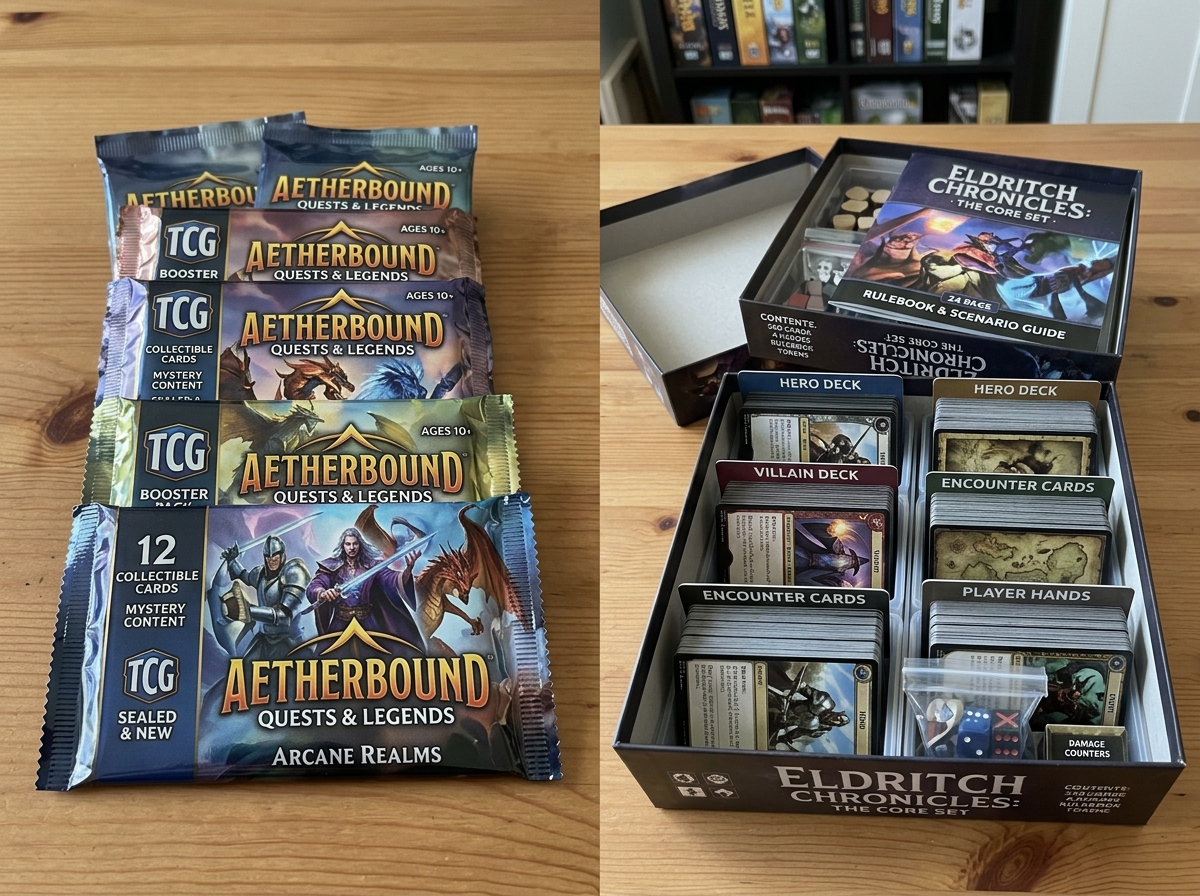 Comparison of TCG randomized packs vs ECG fixed sets - expandable strategy family games