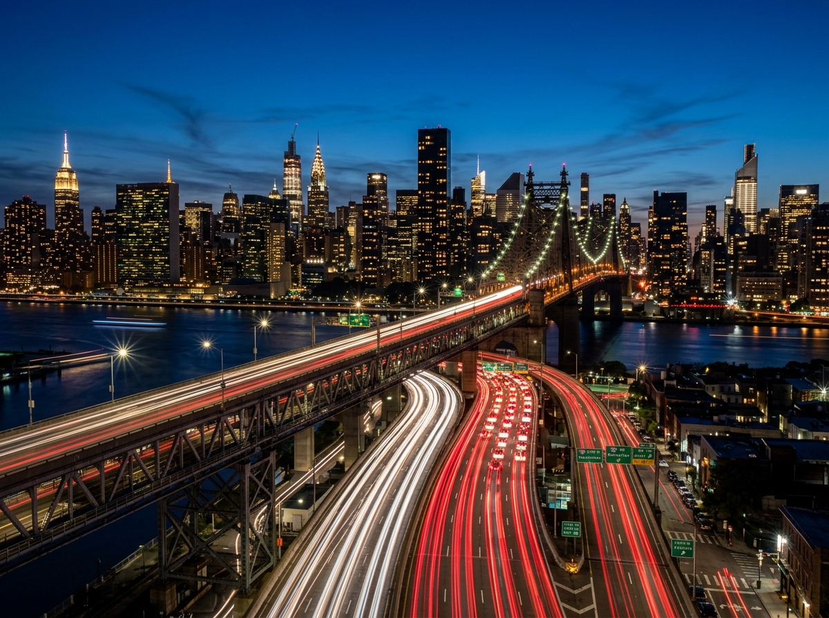 long exposure light trails on a city bridge with skyscrapers in the background - long exposure light trails long exposure light trails on a city bridge with skyscrapers in the background - long exposure light trails