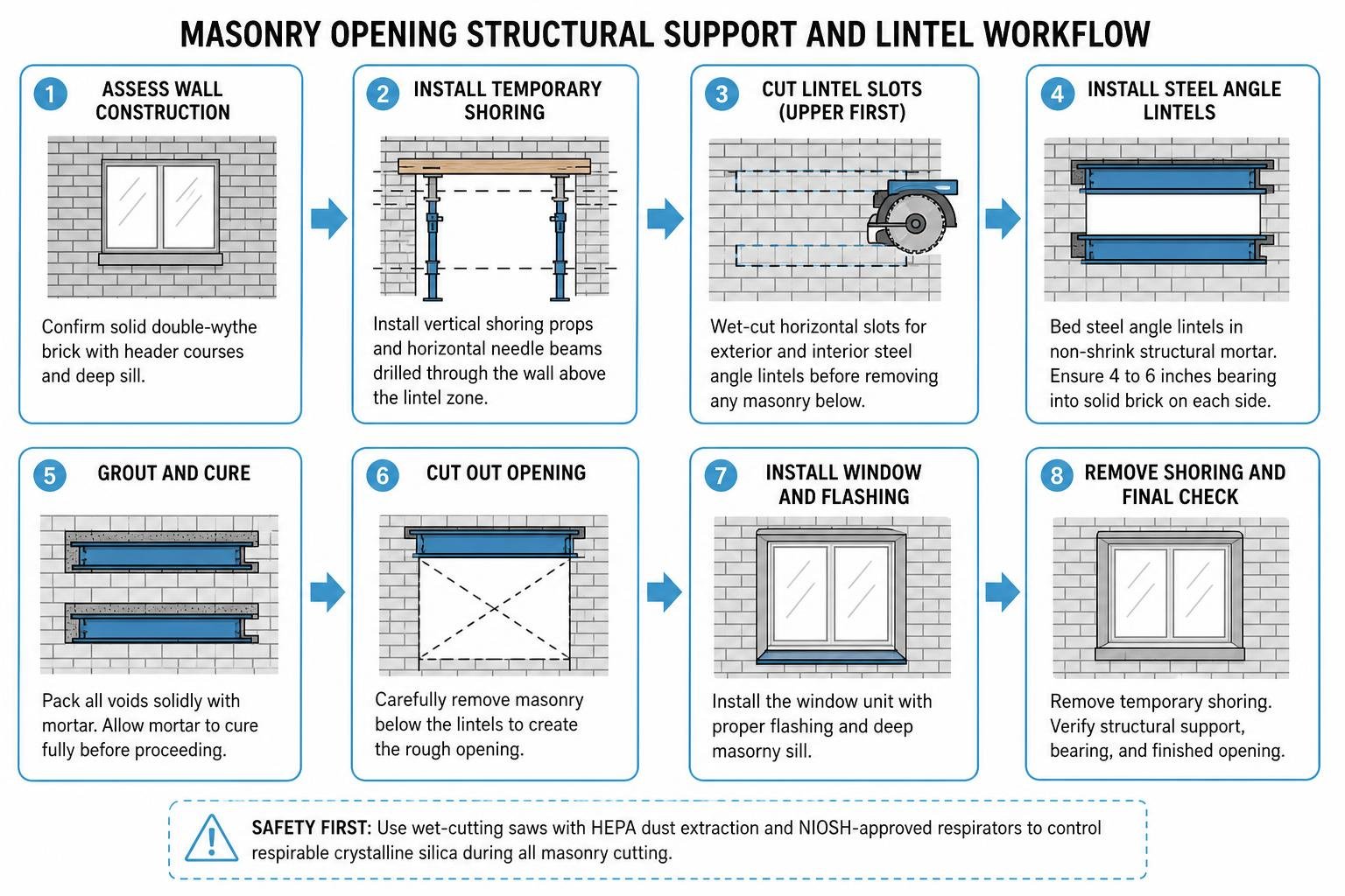 Masonry opening structural support and lintel workflow Masonry opening structural support and lintel workflow