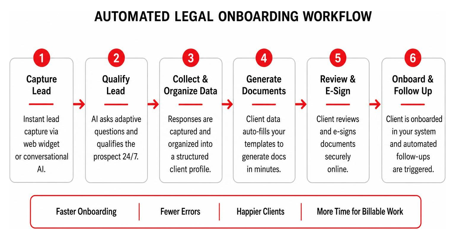Step-by-step sequence of automated legal onboarding workflow Step-by-step sequence of automated legal onboarding workflow
