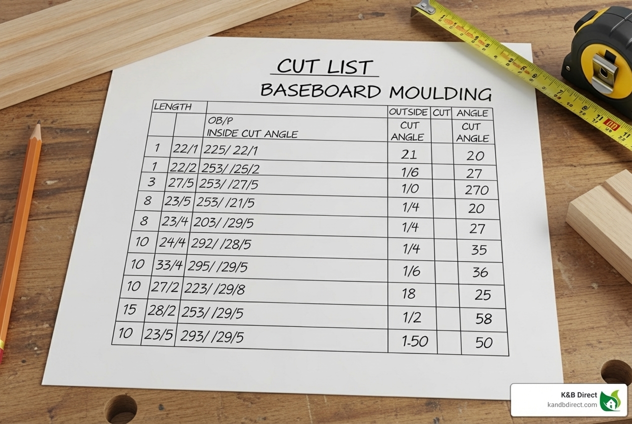 a detailed cutlist for baseboard pieces - 2 piece base molding
