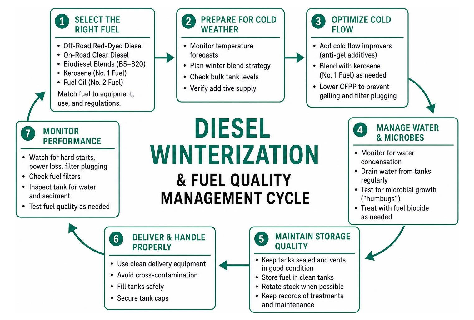 Diesel winterization and fuel quality management cycle