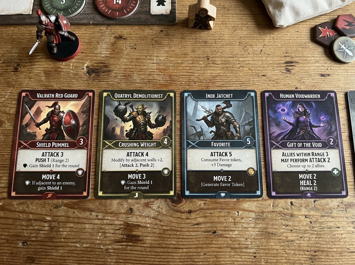 Character ability cards showing top and bottom actions - gloomhaven jaws of lion