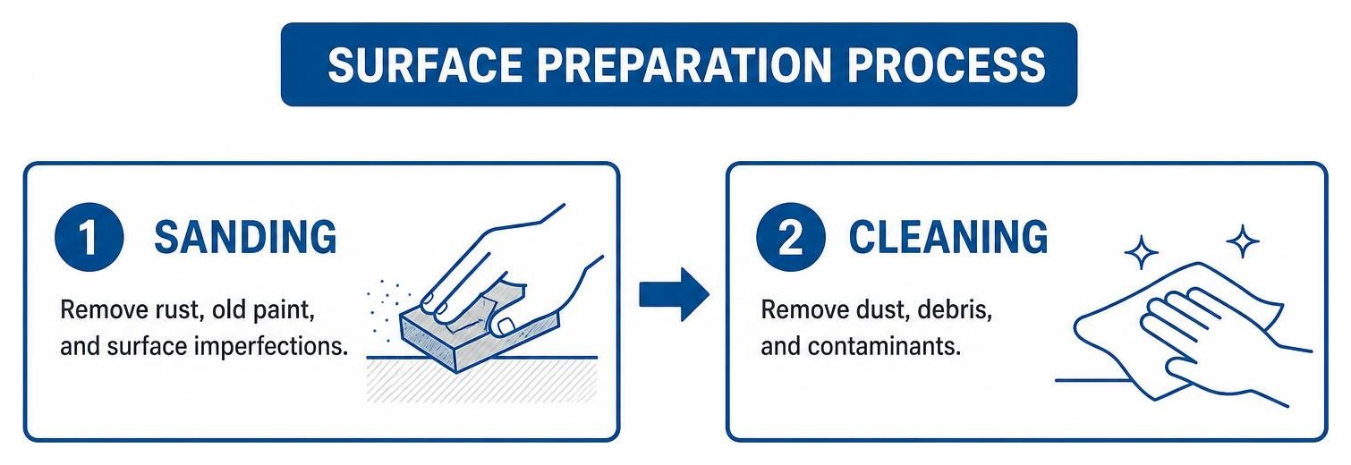 surface preparation process showing sanding and cleaning surface preparation process showing sanding and cleaning