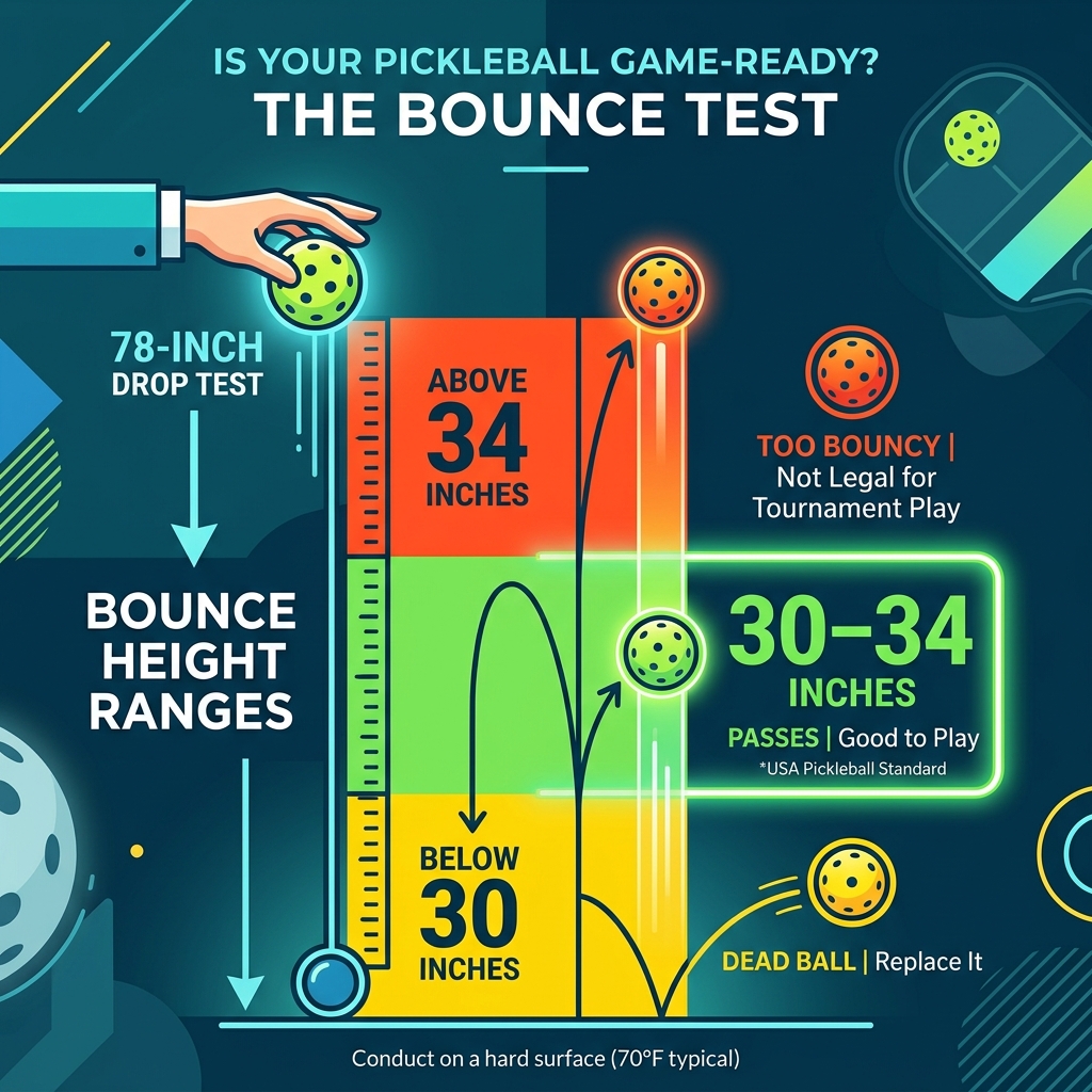 infographic showing the 78-inch drop test rule with bounce height ranges for pickleball - pickleball balls bounce test
