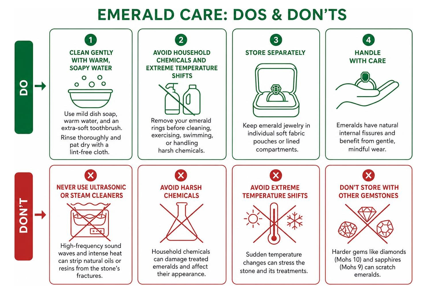 Emerald care dos and donts