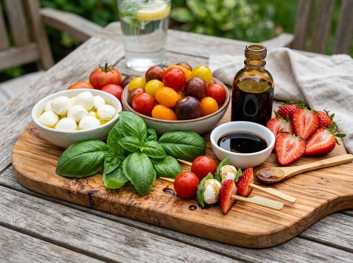 high-quality ingredients for caprese skewers including heirloom tomatoes and fresh cheese - mozzarella caprese skewers high-quality ingredients for caprese skewers including heirloom tomatoes and fresh cheese - mozzarella caprese skewers
