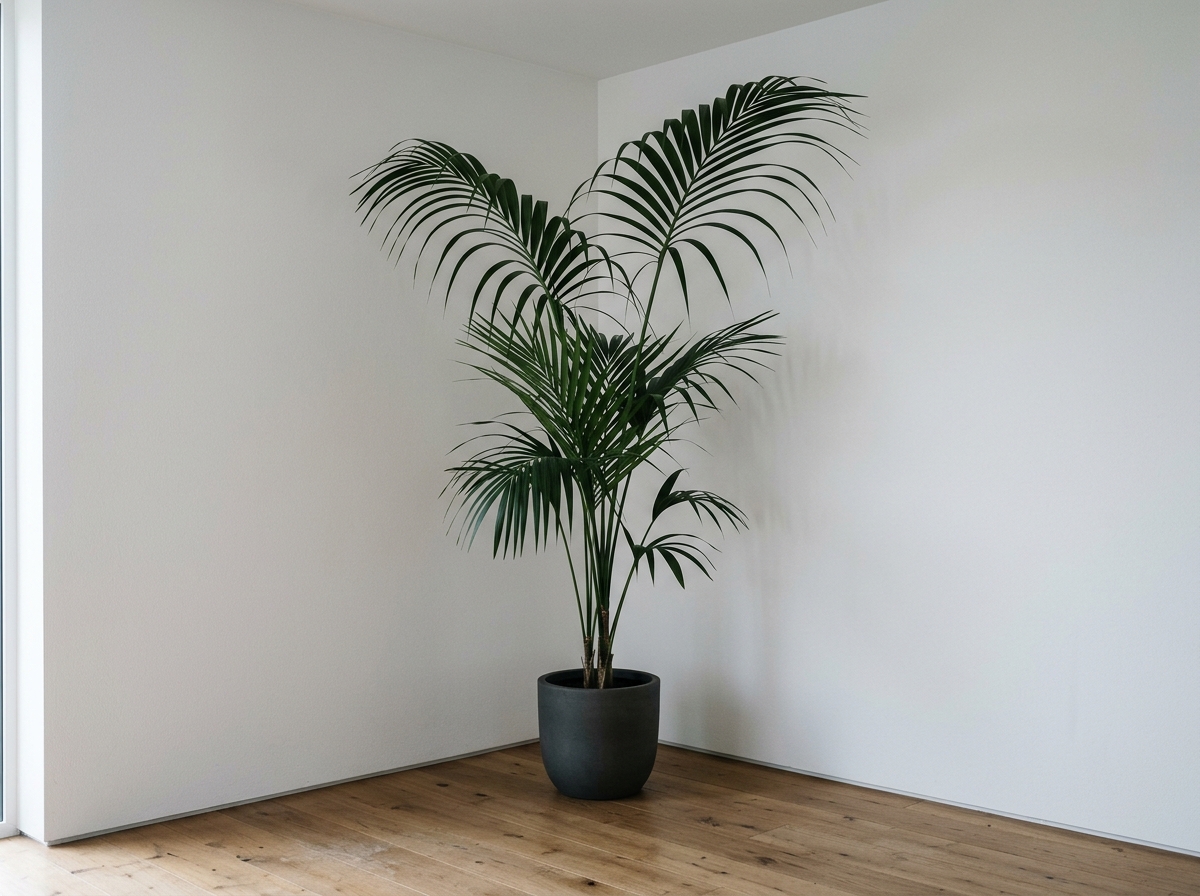 A 10-foot Kentia Palm in a minimalist corner - best large plants for low light