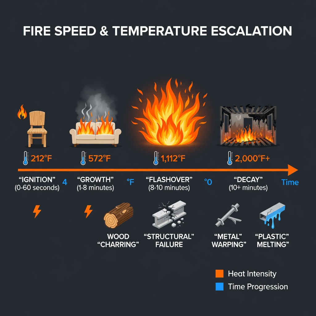 fire speed and temperature escalation - house fire temperature infographic 