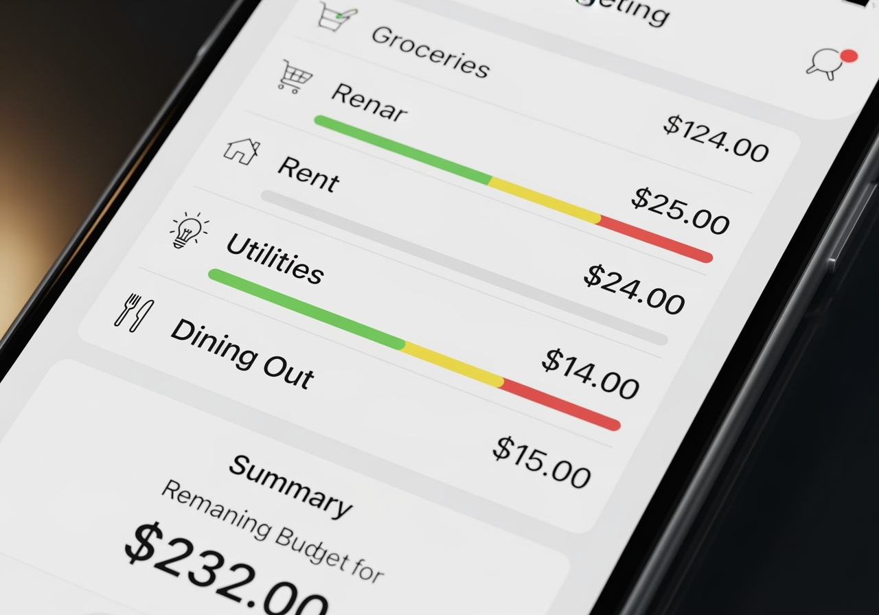 showcasing a clean app interface with budget categories - budgeting app uae