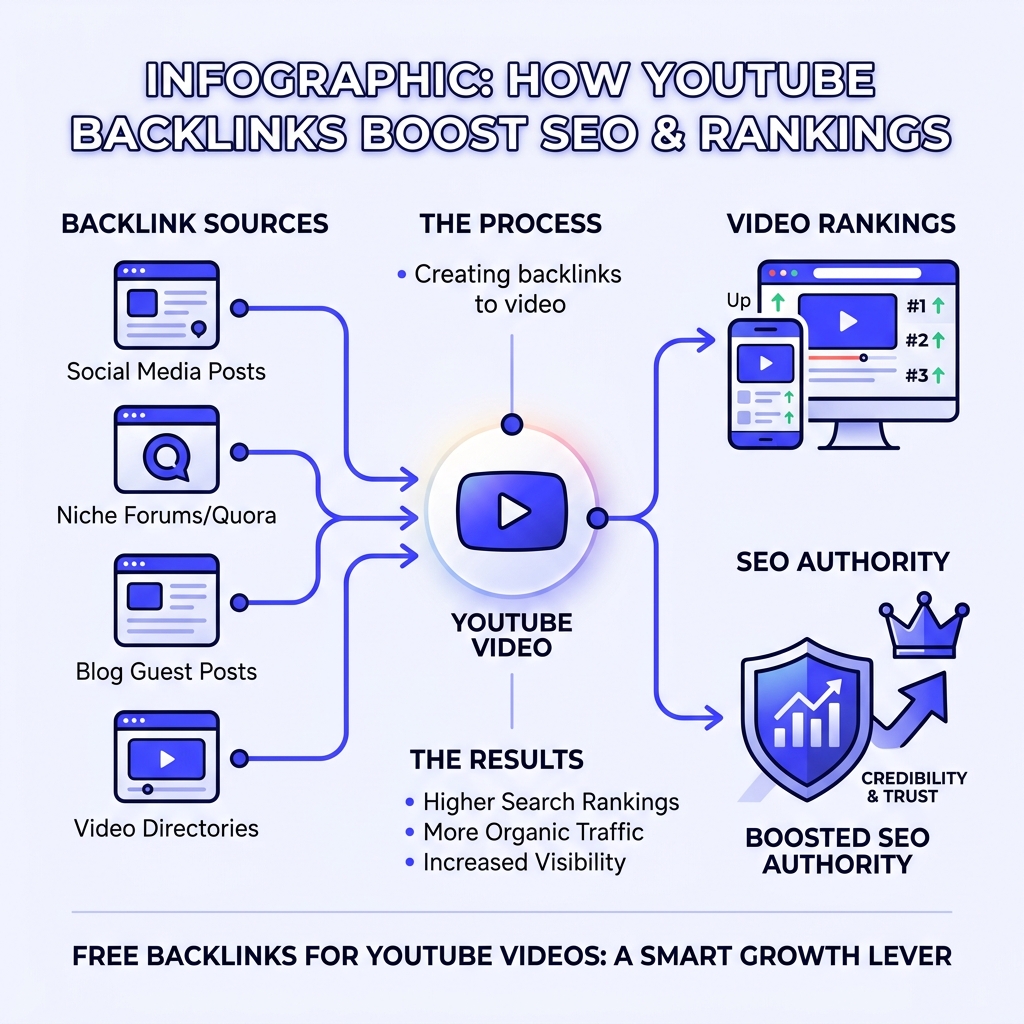 Infographic Showing How Youtube Backlinks Connect External Sites To Video Rankings And Boost Seo Authority - Free Backlinks