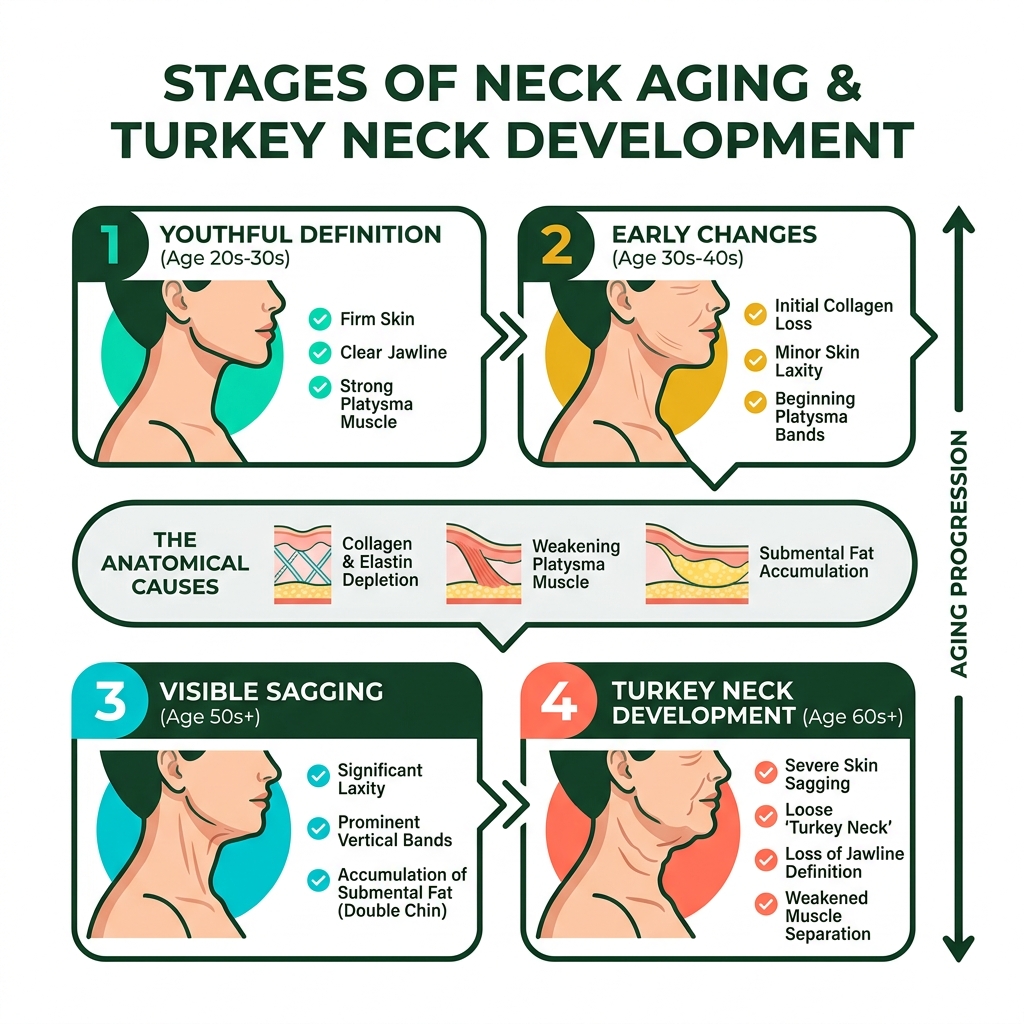 stages of neck aging and turkey neck development infographic - neck lift for turkey neck infographic stages of neck aging and turkey neck development infographic - neck lift for turkey neck infographic