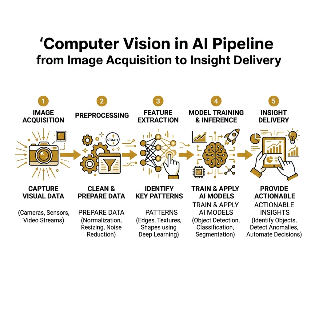 Computer vision in AI pipeline from image acquisition to insight delivery - computer vision in ai infographic 