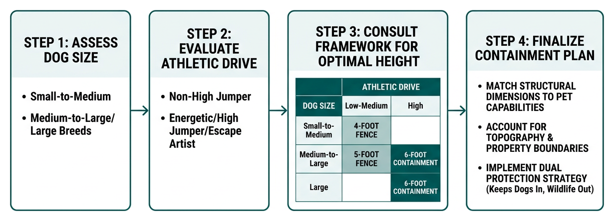 Process framework for selecting pet fence height based on dog size and athletic drive