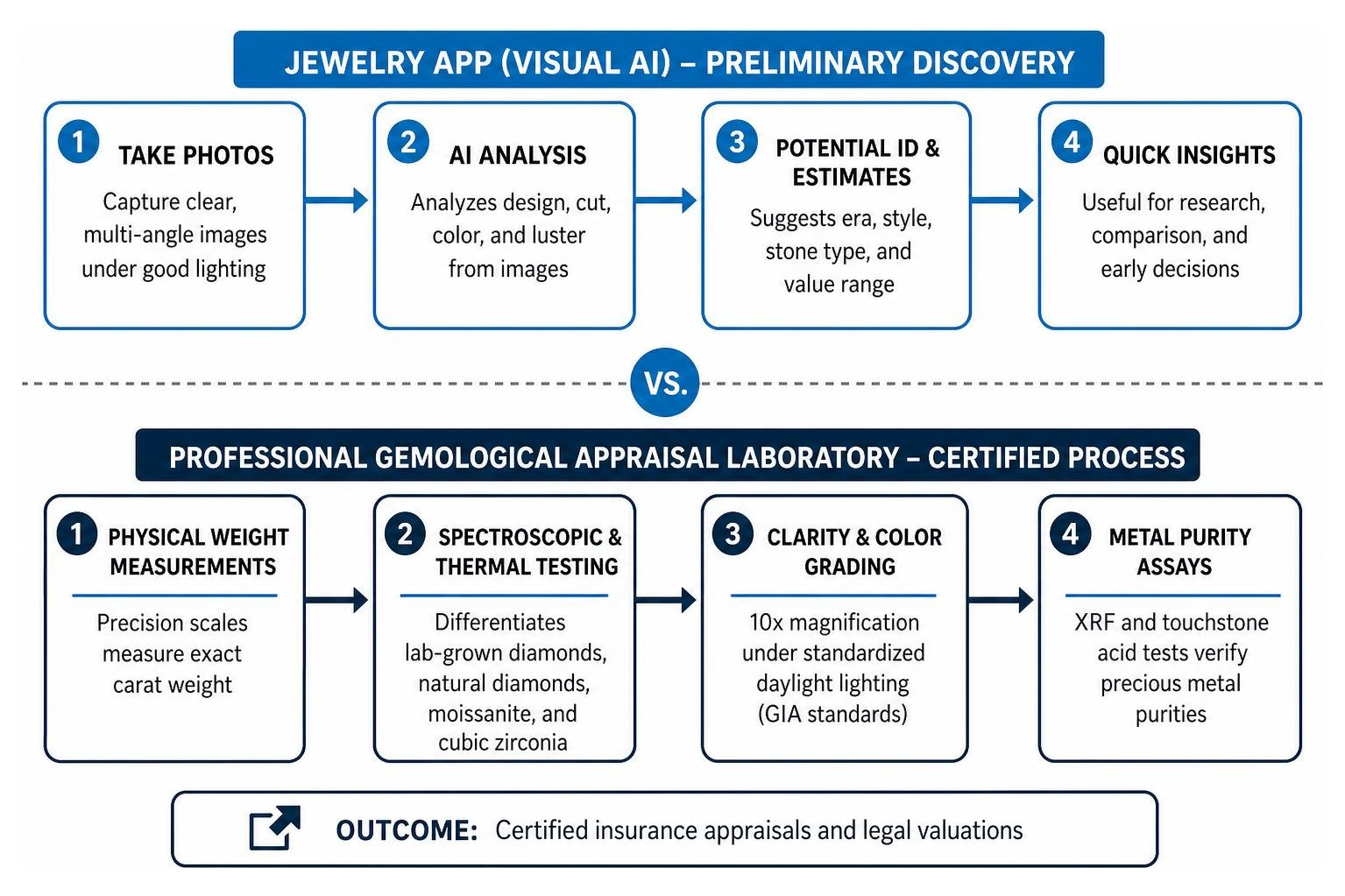 App screen vs professional gemological appraisal laboratory process