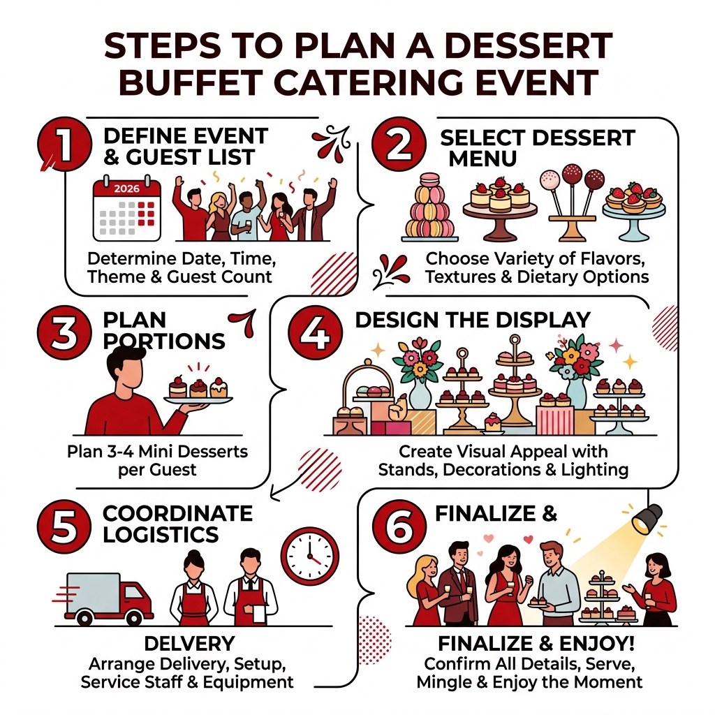 Steps to plan a dessert buffet catering event infographic - dessert buffet catering infographic Steps to plan a dessert buffet catering event infographic - dessert buffet catering infographic