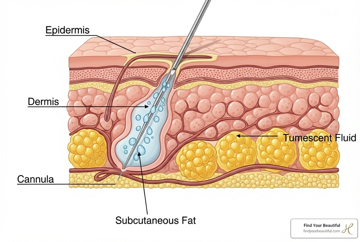 diagram showing the injection of tumescent fluid into the subcutaneous fat layer - are you awake during tumescent liposuction