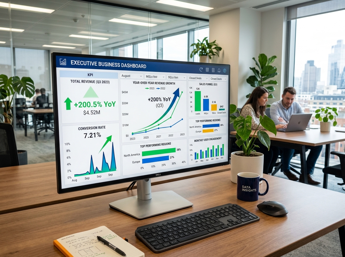 A data dashboard showing significant year-over-year revenue growth and conversion spikes - brand pillars examples A data dashboard showing significant year-over-year revenue growth and conversion spikes - brand pillars examples