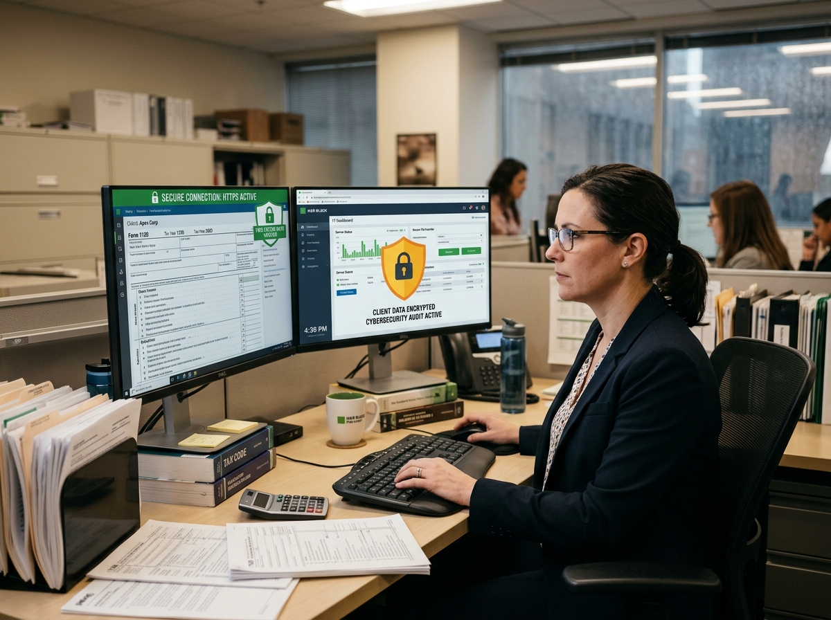 Accountant working during peak tax season with high-speed secure IT systems - cpa firm managed it Accountant working during peak tax season with high-speed secure IT systems - cpa firm managed it