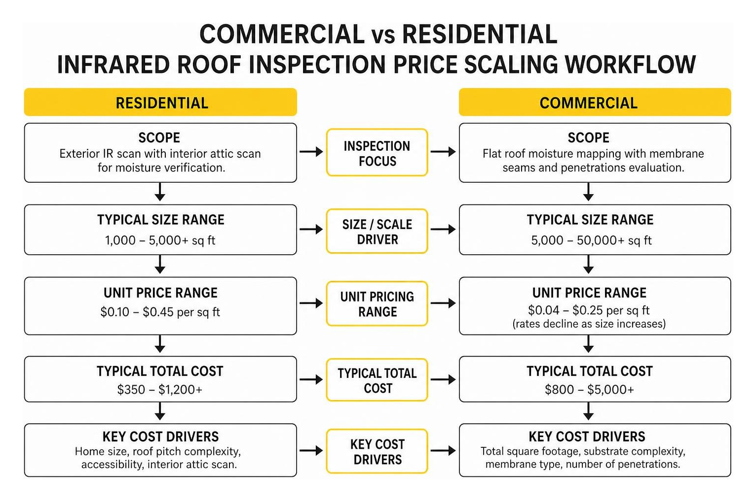 Commercial vs residential infrared roof inspection price scaling workflow Commercial vs residential infrared roof inspection price scaling workflow