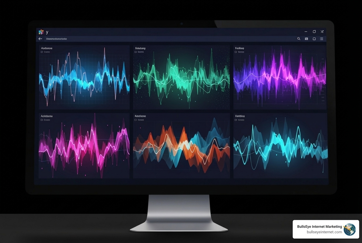 dashboard showing different digital marketing channel performance - Advertising for Startups Colorful analytics dashboard displaying various data visualizations and metrics, relevant to startup advertising strategies and performance tracking.
