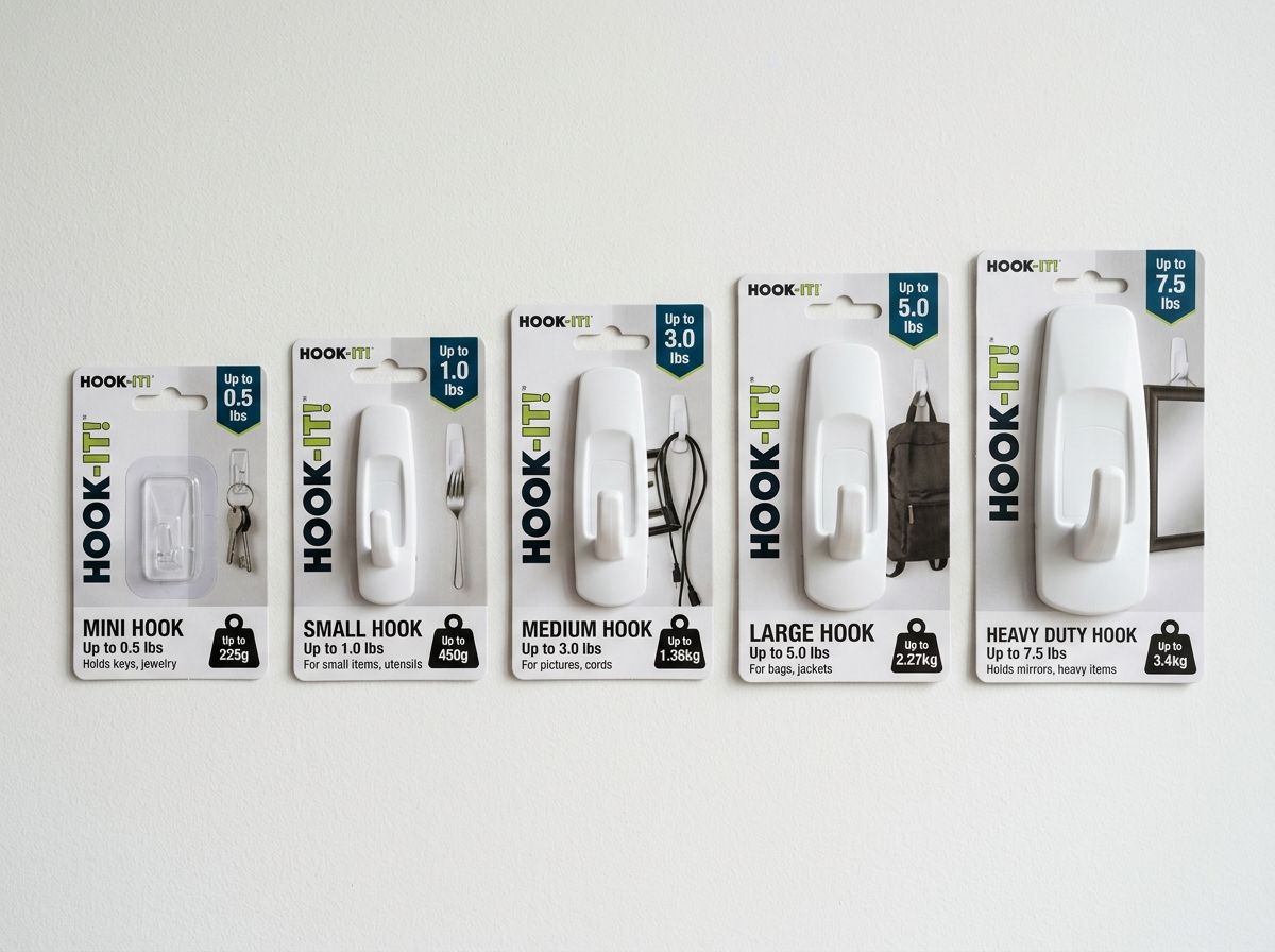 comparison of different hook sizes and weight limits from mini to heavy duty - removable wall hooks comparison of different hook sizes and weight limits from mini to heavy duty - removable wall hooks