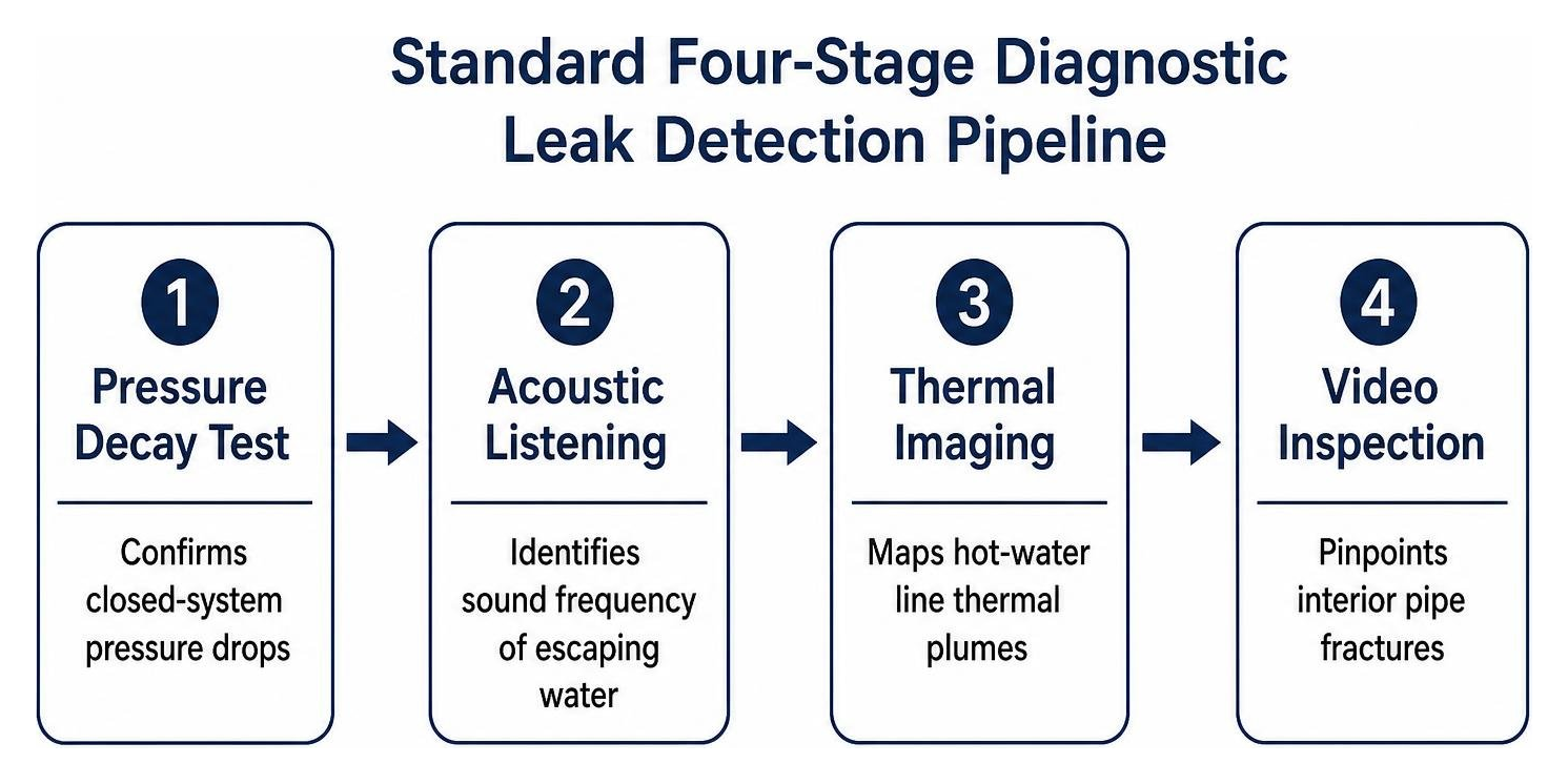 Standard four-stage diagnostic leak detection pipeline Standard four-stage diagnostic leak detection pipeline