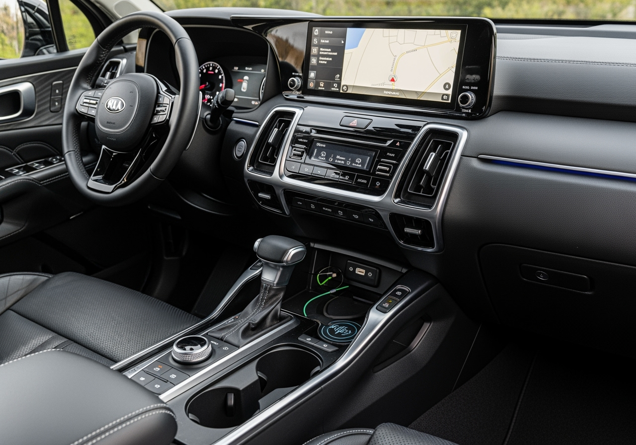 Kia Sorento's center console and USB port - Kia Sorento CarPlay. COURTESY PHOTO