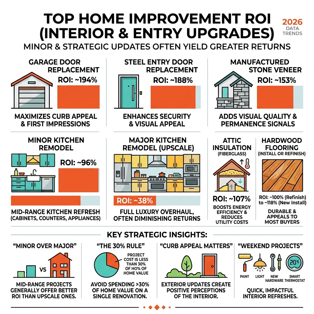 Infographic showing ROI of top home improvements - interior home upgrades infographic 