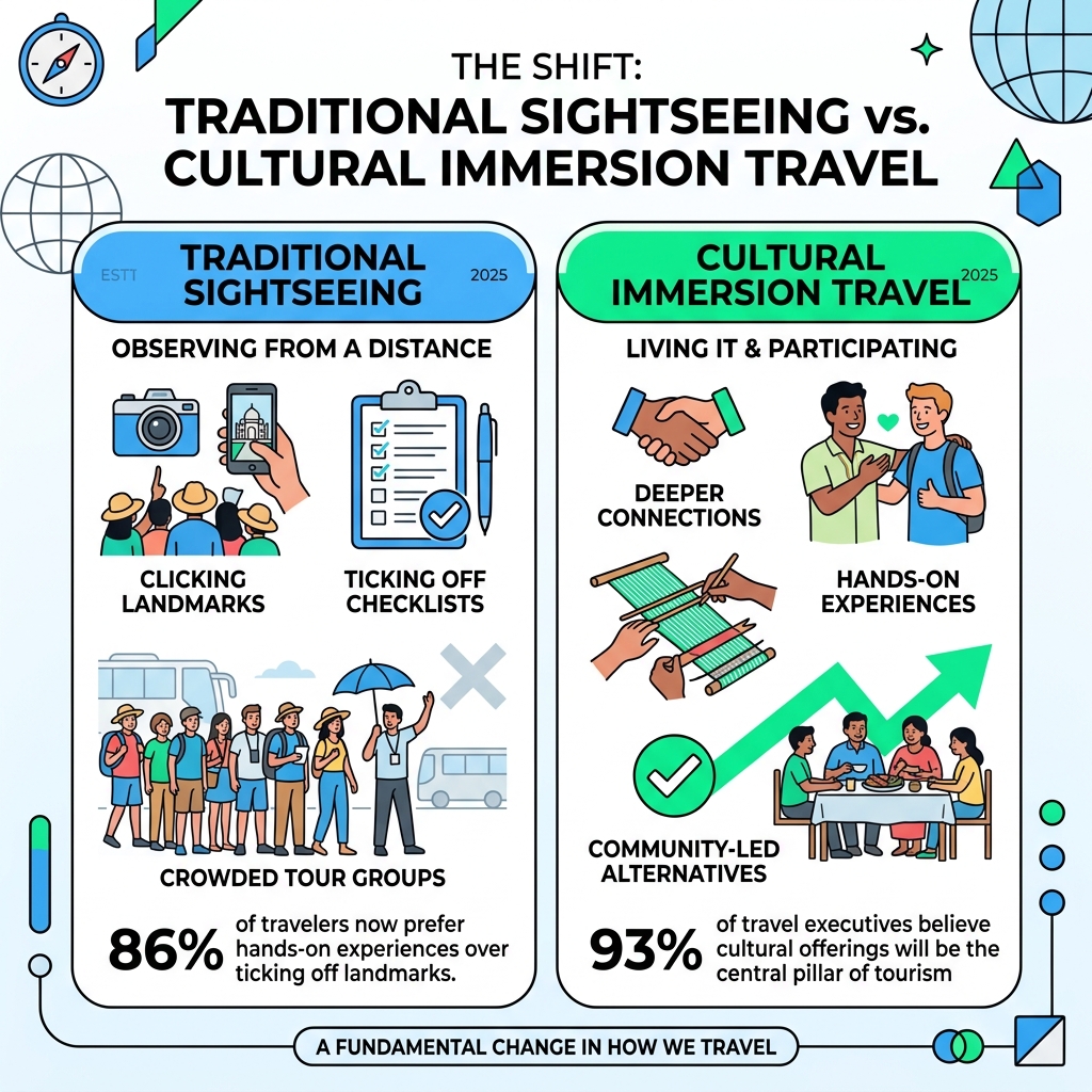 shift from traditional sightseeing to cultural immersion travel infographic - cultural immersion travel destinations 2025 shift from traditional sightseeing to cultural immersion travel infographic - cultural immersion travel destinations 2025