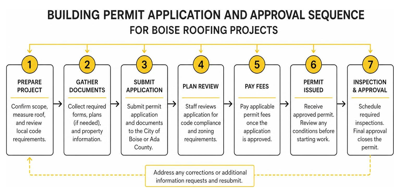 Building permit application and approval sequence for Boise roofing projects Building permit application and approval sequence for Boise roofing projects