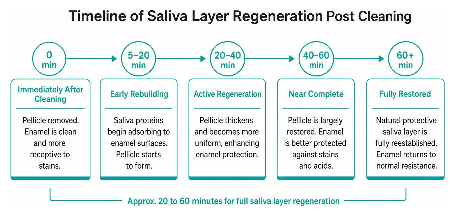 Timeline of saliva layer regeneration post cleaning Timeline of saliva layer regeneration post cleaning