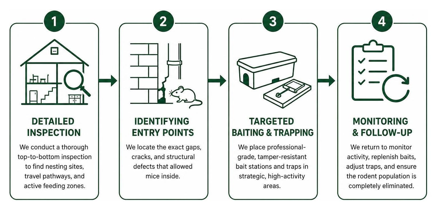 Step-by-step professional mouse eradication process diagram