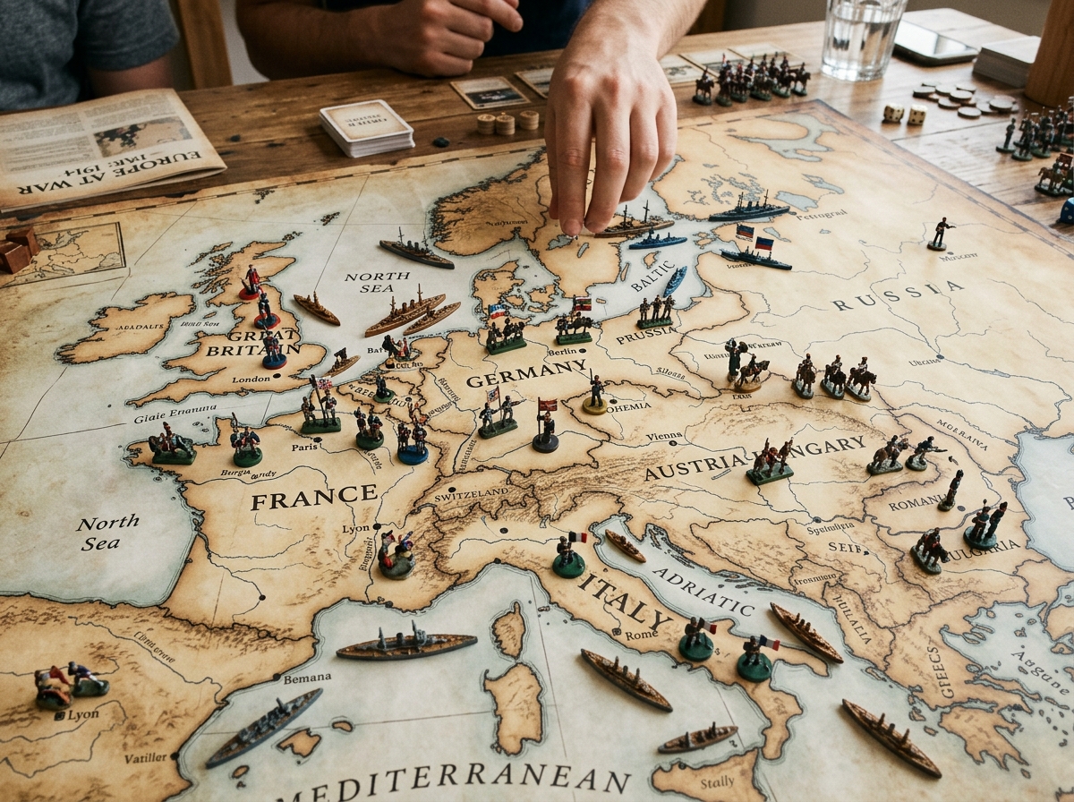 Army and Fleet units positioned on a European map - diplomacy board game strategy guide Army and Fleet units positioned on a European map - diplomacy board game strategy guide