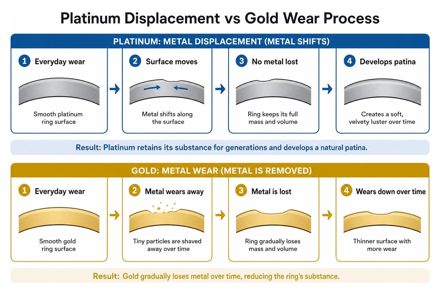 Platinum displacement vs gold wear process
