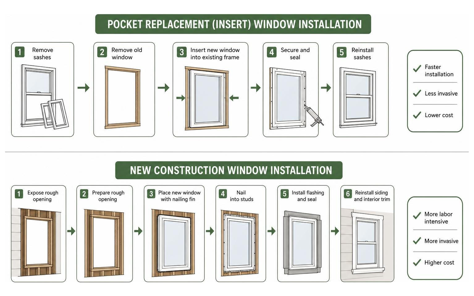 pocket replacement vs new construction window installation process pocket replacement vs new construction window installation process