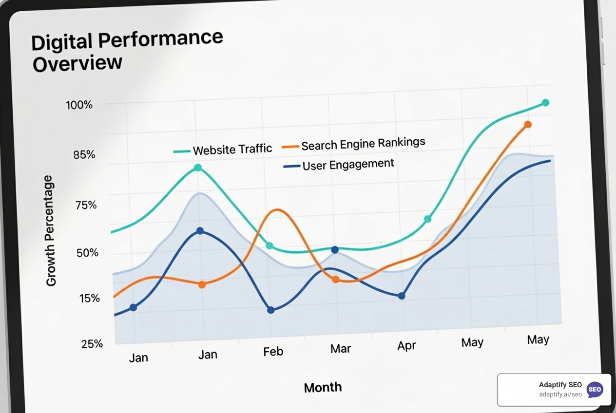 Graph showing upward trends in traffic and rankings - Automatic SEO Service