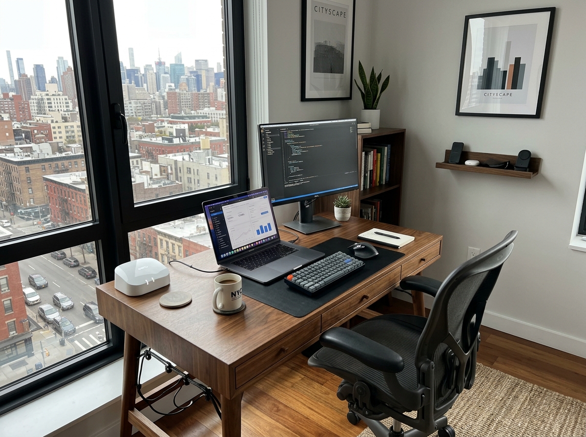 functional apartment workspace with a desk, ergonomic chair, and high-speed internet setup - short term apartment lease functional apartment workspace with a desk, ergonomic chair, and high-speed internet setup - short term apartment lease