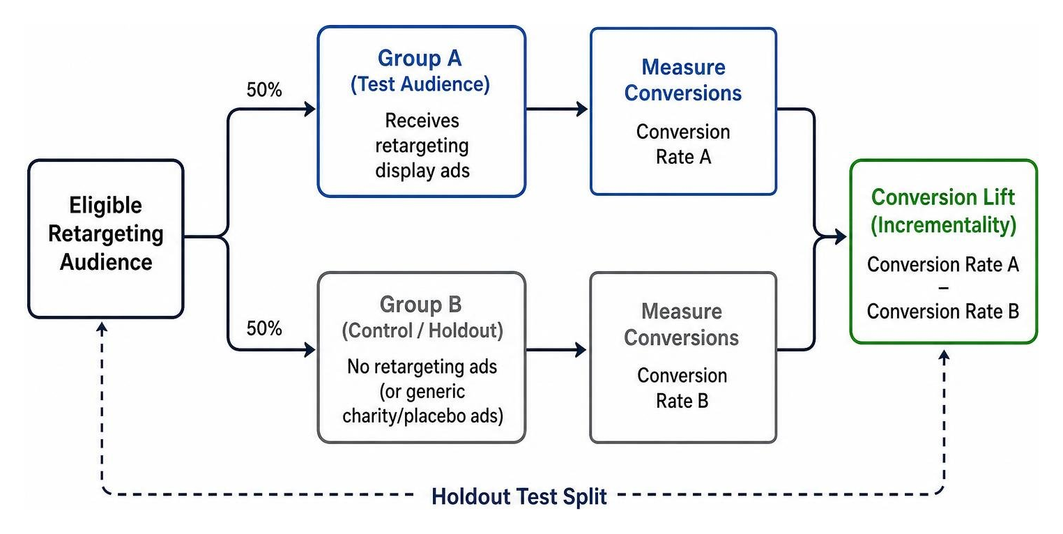 Holdout test split showing conversion lift between exposed and control audiences Holdout test split showing conversion lift between exposed and control audiences