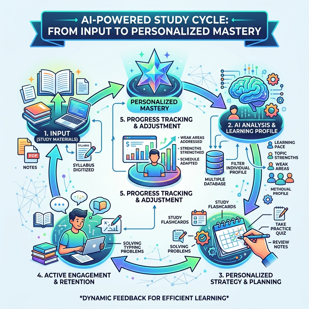 AI-powered study cycle from input to personalized mastery infographic - ai tailored study advice infographic AI-powered study cycle from input to personalized mastery infographic - ai tailored study advice infographic