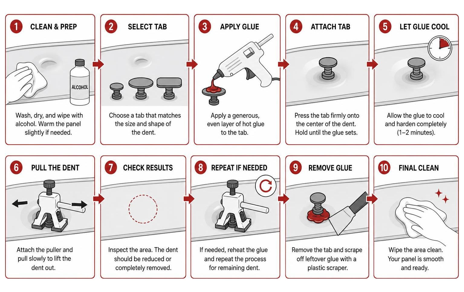 Step-by-step process of glue pulling a car dent safely Step-By-Step Process Of Glue Pulling A Car Dent Safely