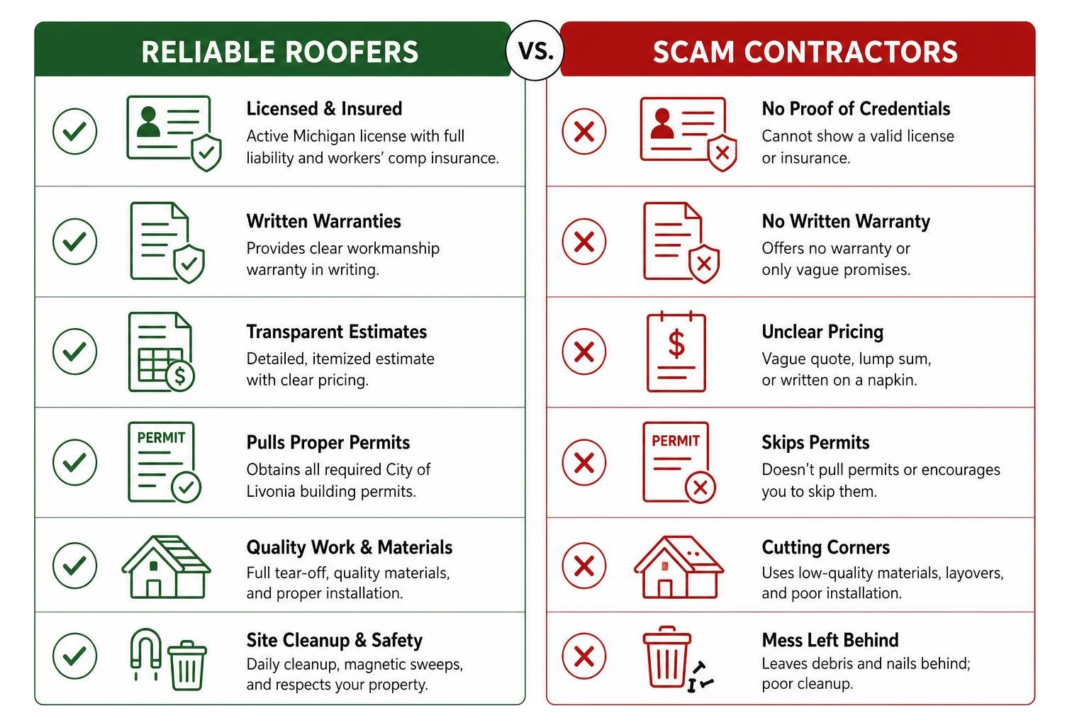 Comparison between reliable roofers and scam contractors