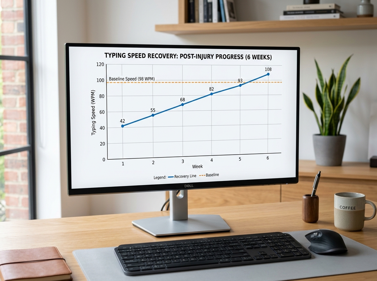 Typing speed progress chart showing the 2-6 week recovery curve - split keyboard adjustment guide